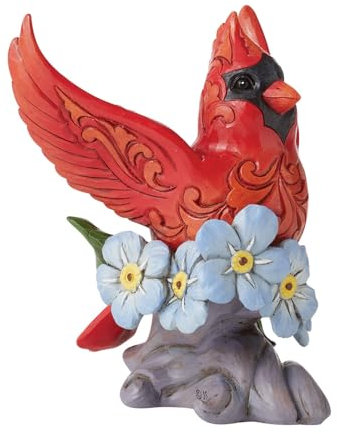 Enesco Jim Shore Heartwood Creek Caring Cardinal Forget-Me-Not Figurine, 4.875 Inch, Multicolor