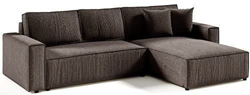 Mars Meble L-förmig Ecksofa Elias Couch mit Schlaffunktion + Stauraum Sofa 290cm Wohnzimme (Braun)