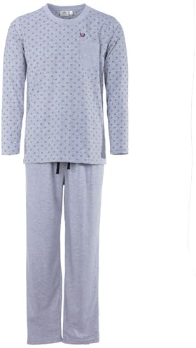 Henry Terre Herren Pyjama lang Knopfleiste Brusttasche geknöpft Baumwolle Schlafanzug