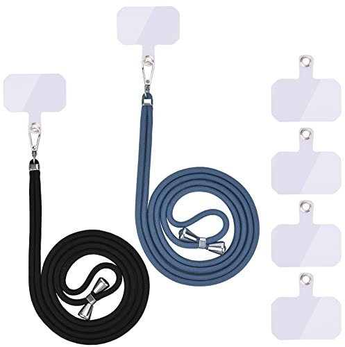 Handykette Universal, Handy Lanyard, Universelles Handy um den Hals hängend mit Pad Handy Lanyard, verstellbar und abnehmbar. (2Helles Schwarz+Blau)