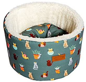 Fatface Mischievous Cats Sherpa Fleece Lining Removable Pillow Cat/Kitten Cosy Round Bed 42 cm