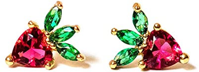 Goldene Ohrstecker, Ohrringe Frauen Ohrschmuck Silber 925 Erdbeer Zirkonia