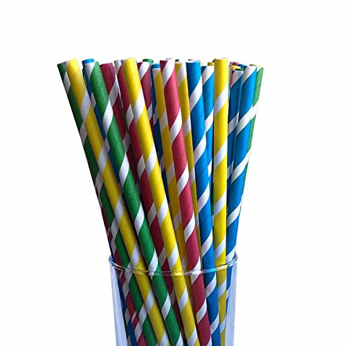 LUXENTU Strohhalme Trinkhalme aus Papier - 100, 300, 500 oder 1000 Stück - (100 Stück, Bunt gemischt)