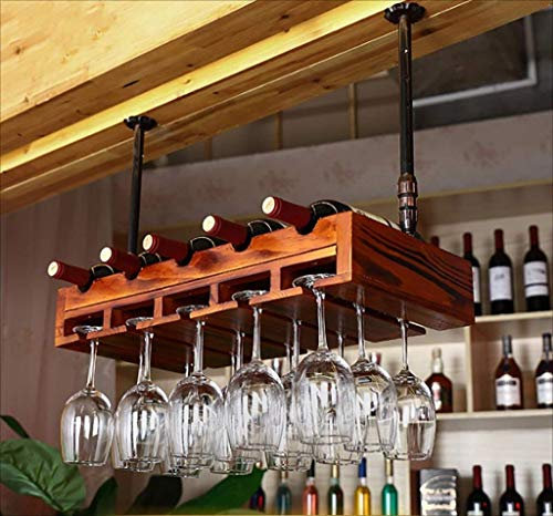 MAKIVI Bar Theke Bar Weinregale Restaurant Glashalter Upside Down Iron Art + Weinregal aus Massivholz, 80 * 30 cm, d Marriage