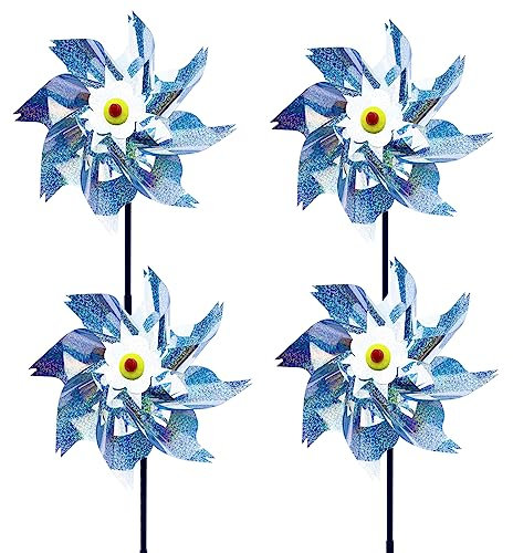 4 Piece Effaroucheur Oiseaux Decoration Jardin Pic Anti Pigeon Dissuasion Anti-Oiseaux réfléchissant pour Moulin à Vent Réfléchissant pour Protéger Le Jardin, Verger et Cour Intérieure