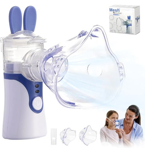 Mini Portable Nebuliser Portable Rechargeable Inhaler Machine Handheld Nebulizer for Children and Adults Cool Mist Atomizer Machine with Mouthpiece & Masks Silent Steam Inhaler for Travel, Home Use