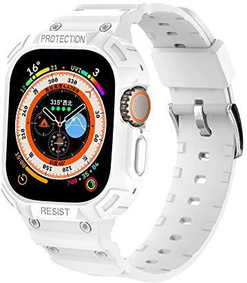 Banda + Estuche para Apple Watch Strap 8 Ultra 49mm iWatch Series 8 Ultra 49mm Sports Wrist Transparante Silicone Bracelet Watchbands (Color : White, Size : 8 Ultra 49mm)