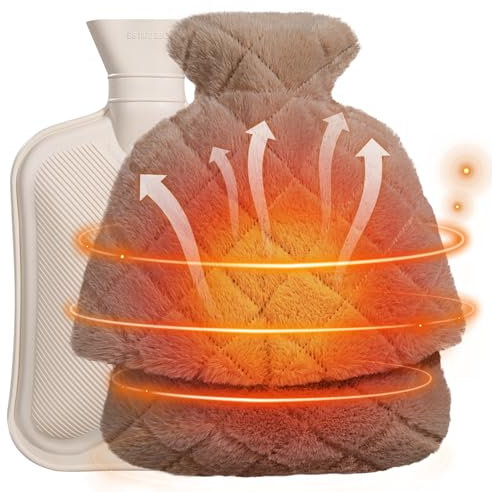 Wärmflasche mit Bezug Flauschig, 2 in 1 Wärmeflasche Fußwärmer mit Tasche, 2L Groß Auslaufsicher Wärmflaschen aus Naturkautschuk für Kinder Erwachsene, Bettflasche Ideal für Wärme und Regelschmerzen
