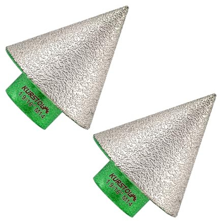 KURSTOL Diamond Beveling Chamfer Bits - 2pcs Diamond Cone Tile Bit 40mm x M14 Thread Angle Grinder,Hole Saw Kit Drill Bit for Shaping Enlarging Cleaning Existing Holes of Granite Marble Porcelain