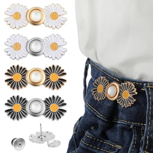 TIESOME 4 Set Hosen Enger Machen Clip, Jean Knopfnadeln, Verstellbare Nagelfreie Taillenschnallen Taillenschnallenverlängerung Nähfreiknopf Button Pins Hosenknopf Zum Enger Machen für Hosen Jeans