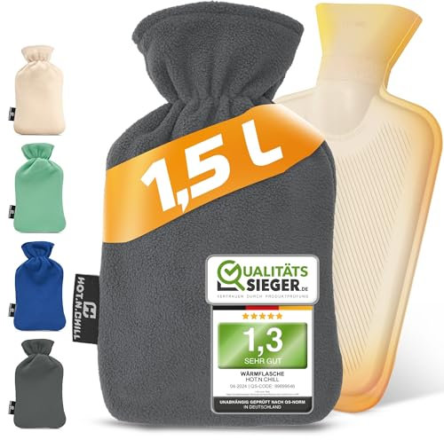 HOT.N.CHILL® Premium Wärmflasche mit Bezug I 1.5L I Extra weich & kuschelig I Wärmeflasche groß aus Naturkautschuk auslaufsicher & getestet I Hot Water Bottle I Bettflasche für Erwachsene & Kinder