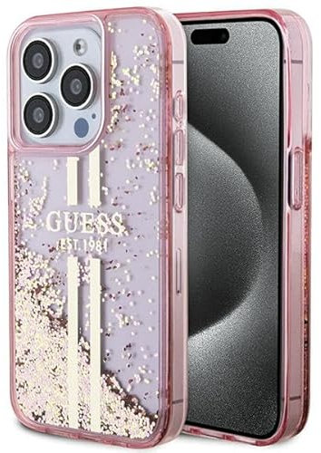 Guess GUHCP15XLFCSEGP Hülle für iPhone 15 Pro Max 6.7 Rosa hardcase Liquid Glitter Gold Stripes
