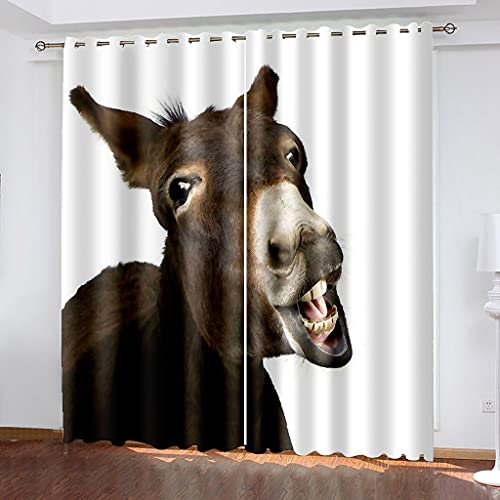 Gardinen Blickdicht 3D Stilvoller Lustiger Esel Druck Verdunkelungsvorhang Mit Ösen - Thermo Vorhänge 2Er Set Für Schlafzimmer Wohnzimmer, Vorhang Kinderzimmer Mädchen Junge 270X244Cm (Bxh)