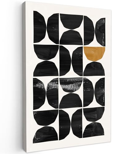 MuchoWow© Wandbilder Groß XXL Wohnzimmer Wanddeko Schlafzimmer Zimmerdeko | 80x120 cm - Wandgemälde Zimmer Deko auf Wand Dekoration Wall Art Abstrakte Kunst - Schwarz - Modern - Beige