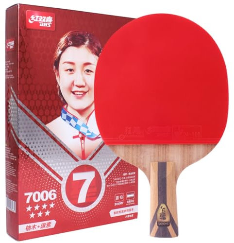 DHS Ping Pong Paddle Profi-Schläger – Tischtennisschläger mit Tragetasche – ITTF-zugelassenes Gummi für Turnierspiele – bestes Tischtennis-Paddel (7006-Penhold-Red)