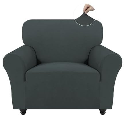Easy-Going Stretch Sesselbezug, Rutschfester Sofa Überzug für Hund Katze, Waschbarer Fleece Couch Überzug Bezug, Küchensofa Couch Cover, 1 Stück Sesselhusse Sesselschoner mit Armlehnen, Dunkelgrau