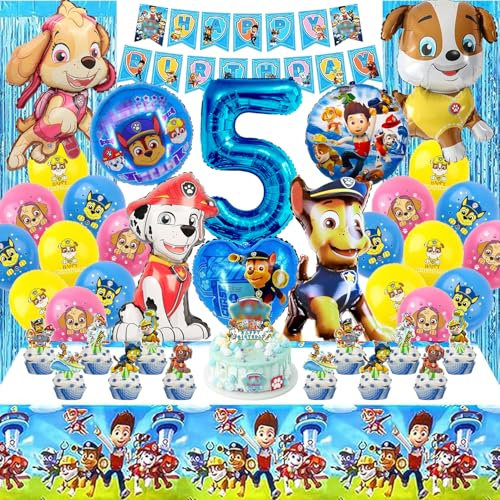 Decoración Cumpleaños Paw Dog 5 Años, Decoración Cumpleaños Patrulla Canina, Kit Decoracion Cumpleaños Paw Dog, Decoracion Globos Patrul Dog Canin Kit, para Fiestas de Cumpleaños Niño y Niña