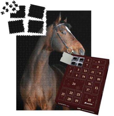 puzzleYOU: Puzzle-Adventskalender | „Farbspiel: Braunes Pferd auf schwarzem Hintergrund“ – aus der Puzzle-Kollektion Pferde, Hannoveraner Pferde