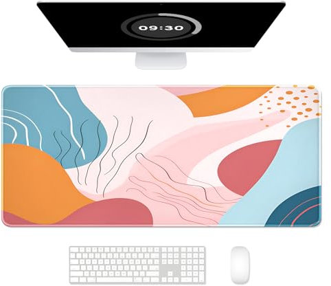 Auhoahsil Sous-main de bureau, tapis de souris de jeu XXL, joli sous-main, grand tapis de bureau étendu pour clavier, ordinateur portable et ordinateur, 90,2 x 40,9 cm, motif abstrait orange rose