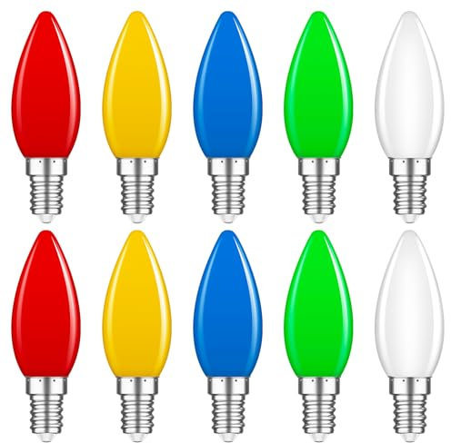 MZYOYO Bunte Glühbirnen E14 1W, Farbige LED Birne, Bunte E14 LED für Lichterkette, Party & Weihnachten Deko, Rot, Grün, Blau, Gelb, Warmweiß, 10er Pack