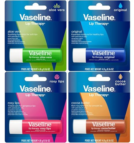 Vaseline Lip Therapy Variety 4-Pack: Moisturizing Vitamin E Lip Balm Set Sticks Featuring Vaseline Cocoa Butter with Long-Lasting Lip Balms | DD Thank You Card