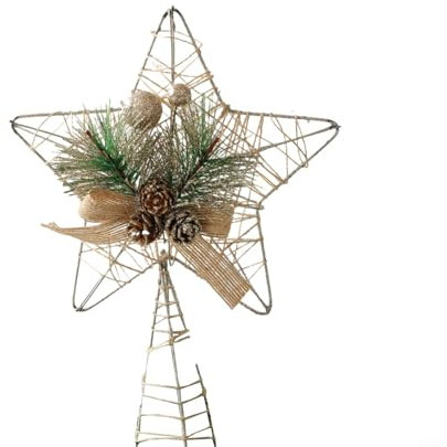 Puntale per albero di Natale, stella tradizionale, con intricati design intagliati, glitter oro festivo (pigna)