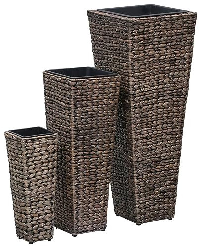 Lot de 3 supports de rangement en jacinthe d'eau pour plantes - Marron foncé