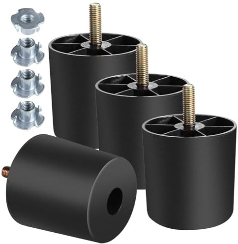 Lot de 4 pieds de meubles en plastique de 6,1 cm, pieds de table ronds coniques noirs avec boulons de suspension M8 pour canapé, table et canapé