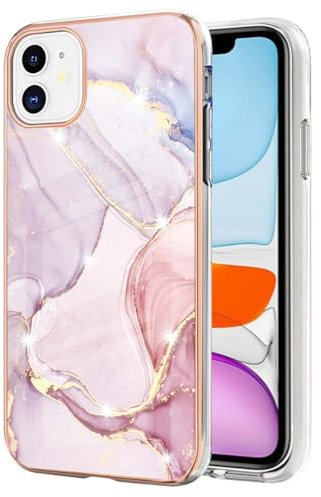 JYNCHDZ for iPhone 11 Case Shockproof iPhone 11 Phone Case Glitter Marble Flexible Silicone Bumper Slim Thin Electroplated Gold Edges Shell Drop Protection Cover for Girls Women, Rose Gold