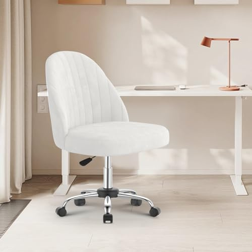 naspaluro Drehstuhl Ohne Armlehnen Höhenverstellbar | Belastbar Atmungsaktiver Samt Velours für Arbeitszimmer, Schlafzimmer, Arbeitszimmer, Schminktisch (Beige, small)
