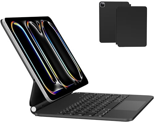 Nuflaz X7P Magic Keyboard para iPad Pro 11 Pulgadas (M4 2024) – Teclado QWERTY España con Trackpad Multi-Touch, Retroiluminación RGB 7 Colores, Negro Gris