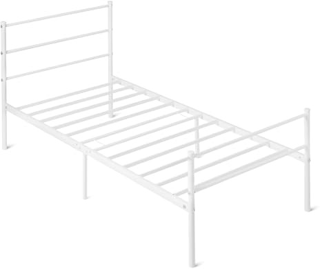 Amazon Basics Bettgestell mit Kopfteil, rutschfest mit Stahllamellen, Metall, Nicht klappbar, 90 x 200 cm, Einzelbett, weiß