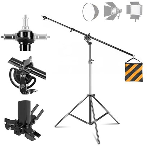 Lichtstativ 400cm, Galgenstativ Lampenstativ mit 186cm Haltearm Overhead Stativ Lampenständer mit Heavy Duty Sandsack und 1/4 Schraube für Softbox Monolight Ringlicht Reflektor