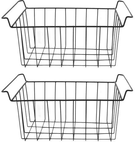 -Duty Stainless Steel Freezer Bins with Handles – Stackable Upright Shelf Organizers for Meat Veg & Ice - Wire Storage Racks (2-Pack)