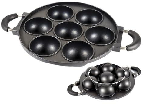 Jlobnyiun Cast Iron Cookie Pan - Cast Iron Fried Egg Pan 7 Cups Pancake Pan Burger Omelette Heat Cooker, Pre-Seasoned Cast Iron Pan for Cookies Baking