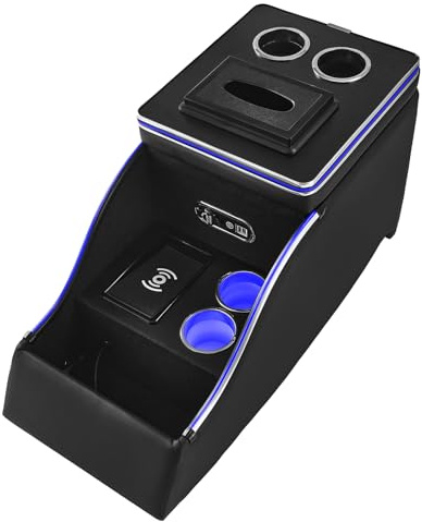 Auto Mittelkonsole Center Console Organizer Aufbewahrungsbox für Benz Viano W639 2003-2014, mit Typ-C/blue LED-Leuchten Armlehne Zubehör [EU-Patent] (01,black)