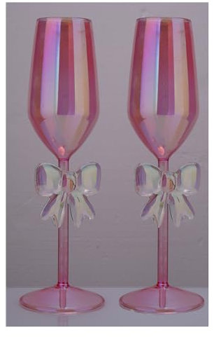 NiHome 2er-Set Rosa Schillernde Champagner Gläser 310 ml – Elegante Sektgläser mit Schleifenfuß aus Borosilikatglas, Handgefertigte Sektkelche für Hochzeit, Feier, Weißwein & Prosecco