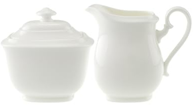 Villeroy & Boch Royal Milch- und Zucker-Set, Milchkännchen (230 ml) und Zuckerdose (240 ml), Serviergeschirr in klassischem Design, Premium Porzellan, Weiß