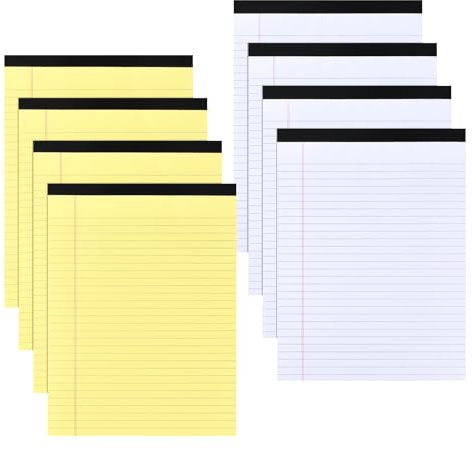 6 Stück Legal Pad Notizblöcke A4, 29,5 x 21,4 cm, Farbige Schreibblöcke, Note Pads, Papierblöcke, breit liniert, 50 Blatt pro Pad (8, Gelb + Weiß)