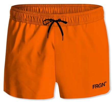 FREEGUN Maillot de Bain Garçon Séchage Rapide, Short de Bain Enfant, Filet intérieur et Poches Latérales, Taille 14/16 Ans - Orange Vif