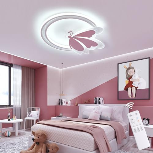 LED Deckenleuchte Schmetterling 48W Dimmbar mit Fernbedienung, Farbtemperatur 3000–6500K, Nachtlicht, Timer, Memory-Funktion, Deckenlampe für Kinderzimmer & Schlafzimmer, 4800lm, 47x40cm, Metall