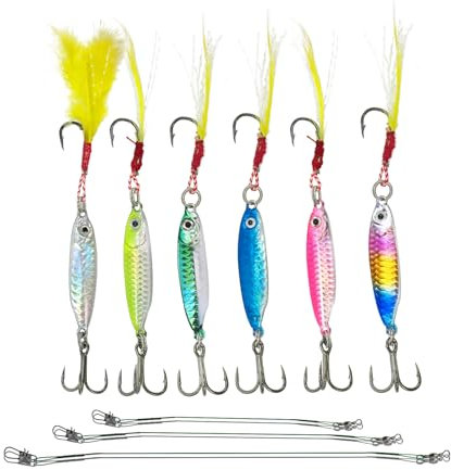 6 teiliges 7g Angelköder Set, Metallköder, Meeres-Spinner, mit 6 hochfesten Angelköder-Vorfächern für Hecht, Karpfen, Forelle, Barsch, Wels und Mandarinfisch