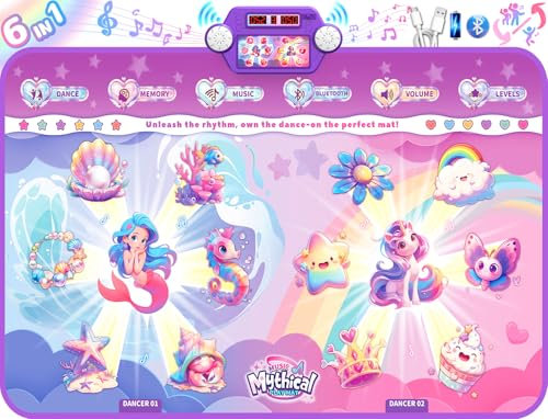 2025 Tanzmatte für Kinder ab 3 4 5 6 7 8 Jahre mädchen- Tanzmatte Bluetooth für Kinder mit Musik 2-Spieler Wiederaufladbar Kinder Tanzmatte Weihnachten Prinzessin Geschenk mädchen 4 Jahre