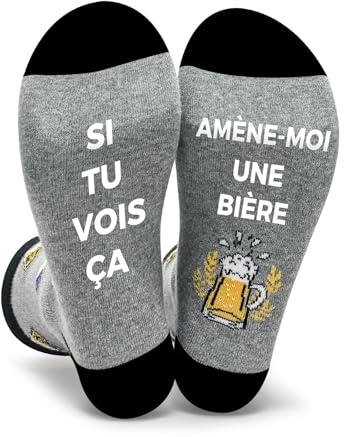 Chaussettes Humour Idée Cadeau Homme Fantaisie Coton Hiver Drole Personnalisé Rigolotes Chaussette Message Original Cadeau Noël Anniversaire Femme Bière/Foot/Jeux EU 39-42 43-46
