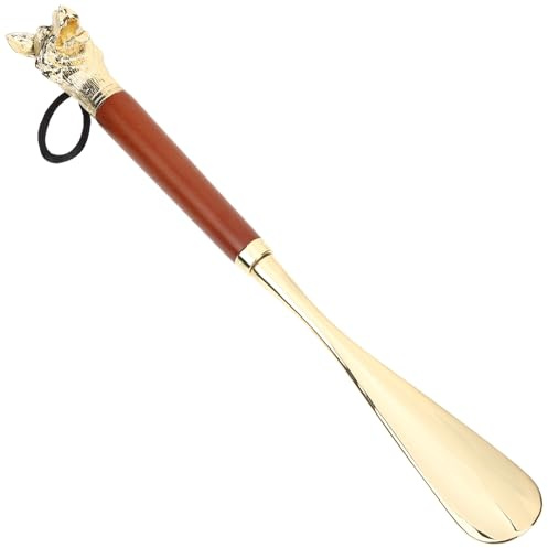 Lustiger Schuhlöffel mit Hundekopf 32cm Zinklegierung und Holz | Langer Griff, Extra Langes Modell, Starkes Gestell, für Senioren und Männer, Fein Polierter Griff