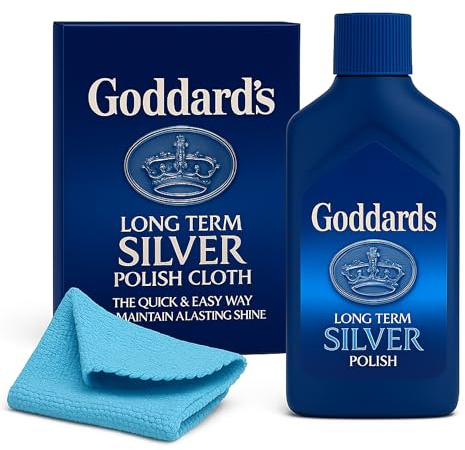 Goddards Silver Polish Cloth & Long Term Silver Polish 125ml Kit - for Cleaning Silver Jewelry, Gold, Dinnerware, Silverware, Antiques