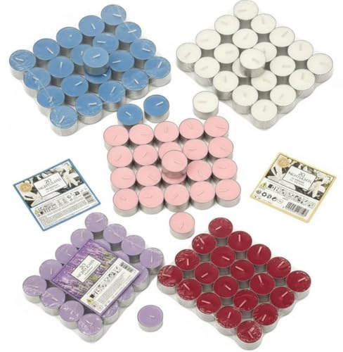 Almineez 100 Pack Scented Tea Light Candles Long Lasting 7 Hour Burn Wedding Anniversary Parties Rose, Lavender, Jasminem Cotton Flowers, Mixed Berries Fruit Scents