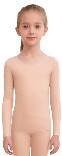 Rswnyirn Mädchen Thermo Oberteil Warm Unterhemd Basic Thermoshirt Thermounterwäsche in Schwarz Hautfarbe Grau Dancewear