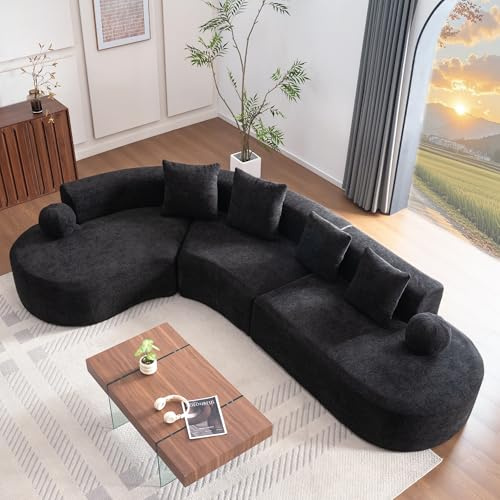 Bladez 327cm L-Form Ecksofa Cloud Couch, Boneless, Ecksofa Chenille mit Pillow Back, Lounge & Schlafsofa, Modernes Modulares Chenille-Sofa, Kein Aufbau,für Wohnzimmer (Schwarz, 5-Sitzer)