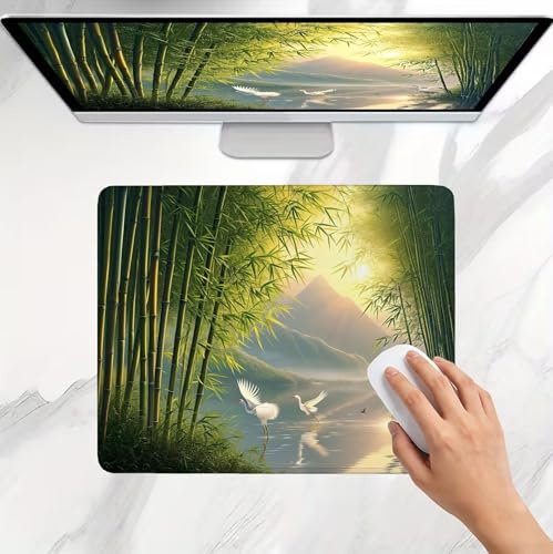 Tapis de Souris Gamer 340x280x3mm, Tapis de Souris Petit Vert Bambou Modèle, Base en Caoutchouc Antidérapante, Une Glisse Ultra-Douce Un Suivi Optimal, Imperméable Mouse Pad pour Bureau, Jeu j0j-269
